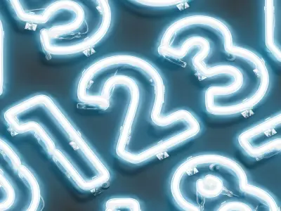 Blue neon number symbols - illuminated led font with numeral 3D model 4