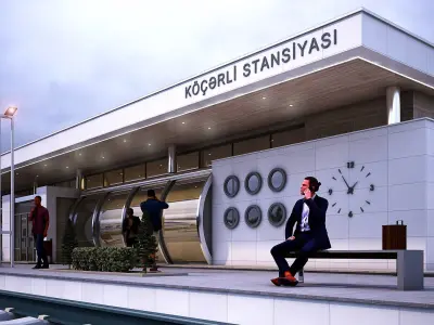  Train station Low-poly 3D model