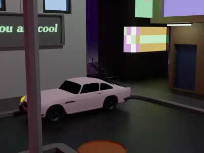 low poly street with buildings and cars Low-poly 3D model