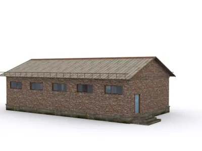 Hangar brick building Low-poly 3D model