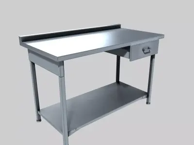 Industrial Stainless Steel Worktable with Shelf and Drawer Free low-poly 3D model