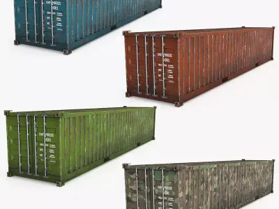 Container Ruined 4 colors Low-poly 3D model