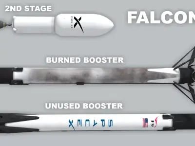SpaceX Falcon 9 Rocket - Used and Unused 3D model