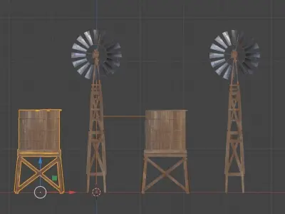 Windmill and Watertank and Windmill with watertank Low-poly 3D model