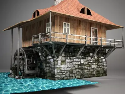 Water mill Low-poly 3D model