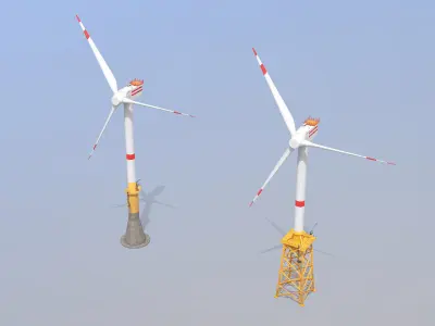 Offshore Wind Turbines Farm Low-poly 3D model