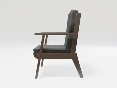bar lounge chair - wooden with black fabric Low-poly 3D model
