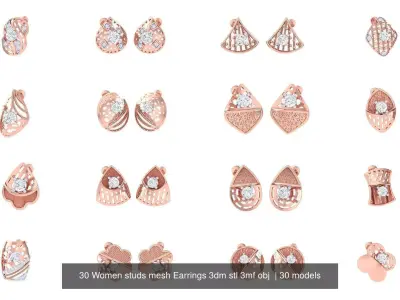 30 Women studs mesh Earrings 3dm stl 3mf obj  3D Model Pack