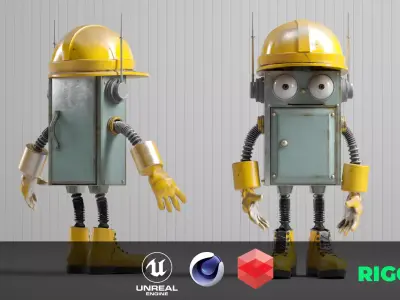 Construction Worker Robot Character Low-poly 3D model