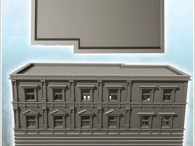 Large building with two floors flat roof and balconies 2 - World 3D print model