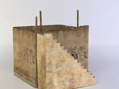 Building old with stairs and door Low-poly 3D model