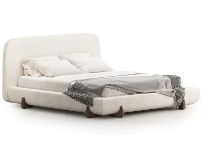 Stivale Light Brown Velvet Queen Bed 3D model