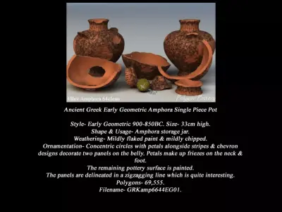 Greek Early Geometric No Subjects Col II Single Piece Pottery 3D model