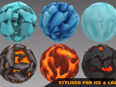 Ice and Lava - Stylised PBR Texture - Material 3D model