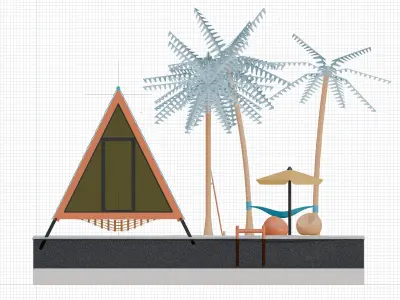 Summer Beach Isometric View 3D Render Illustration 3D model