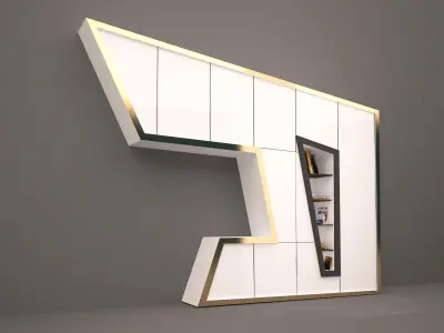 The contemporary bookcase with gold edges  Low-poly 3D model