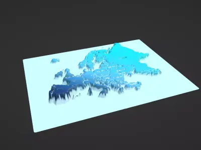 Europe Map Topography Low-poly 3D model
