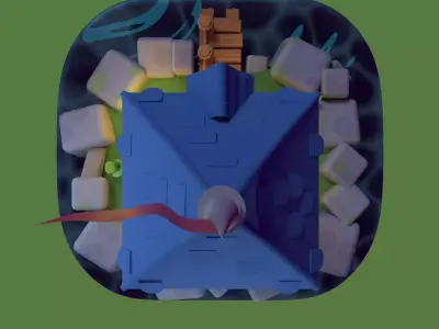 Stylized Fantasy Tower on Island Low-poly 3D model