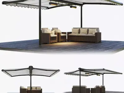 Two sided casset awning with rattan garden furniture  3D model