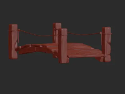 wooden bridge rope bridge Low-poly 3D model