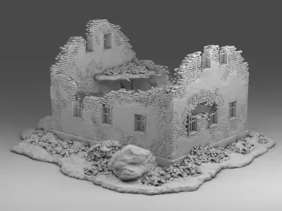 Destroyed residential building 3D print model