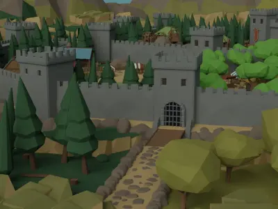 Cartoon Polygonal Fantasy Castle Low-poly 3D model