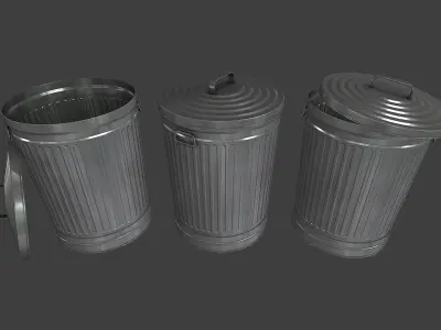 Metal Trash Can Low-poly 3D model