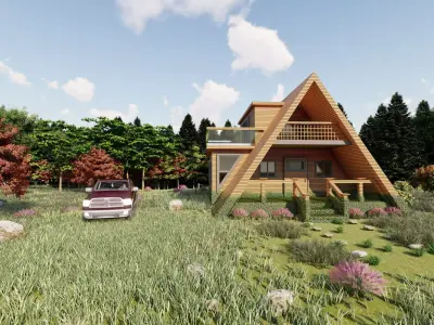 Mountain House 3D Villa Low-poly 3D model