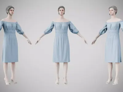 Dress 16 Light Blue Low-poly 3D model