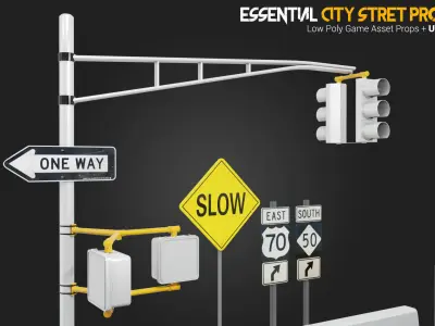 Essential City Street Props Pack Low-poly 3D model