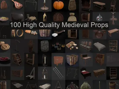 100 High Quality Medieval Props 3D Model Pack