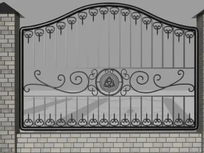 Iron  fence with bricks column 3D model