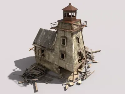 Destroyed Wooden Lighthouse 3D model