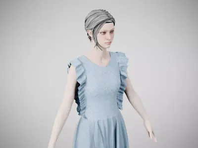 Dress 20 Light Blue Low-poly 3D model