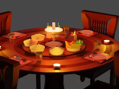 dining table with candle light and day light 3D model