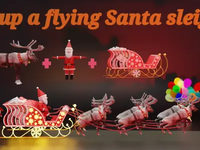Santa-Reindeer-Sleigh rigged 3D model