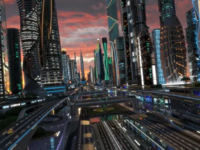  Future City. Night. Main Street 