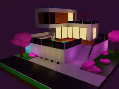 modern villa Low-poly 3D model