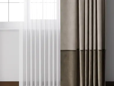 Hadi curtain with Roman curtain rod 11 Low-poly 3D model
