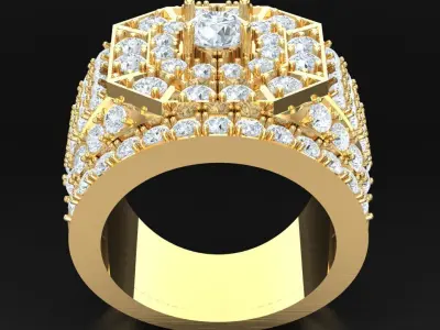 Light Gold Diamond Men Ring 2MR022 3D model