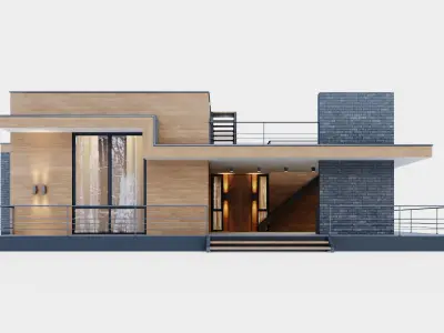 Modern one-story house with large terraces 3D model