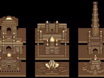  Indian Monuments Low-poly Landmarks Texture