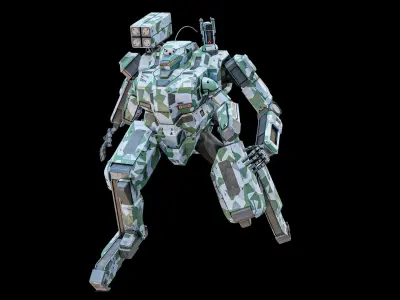  Rigged Sci-Fi Combat Mech Exoskeleton With 4 Skins PBR Package 