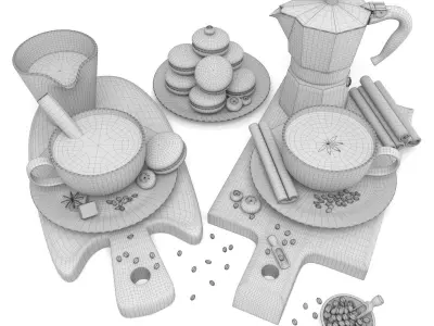 Coffee set maker and cup of on tray 3D model