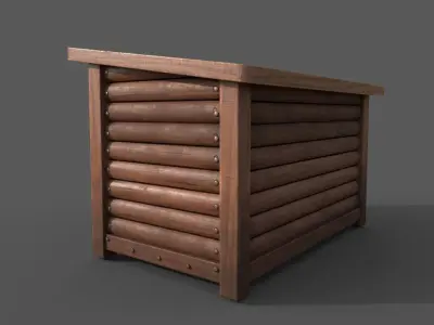 Square wood made dog house style B Low-poly 3D model