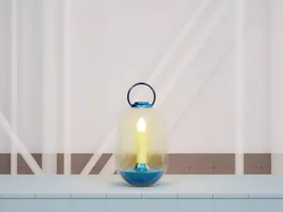 Candle Light Lantern with Multiple Parts on a Tiles Floor Low-poly 3D model