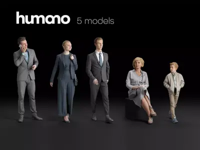 Humano 5-Pack - BUSINESS PEOPLE - WALKING SITTING - 5x 3D models