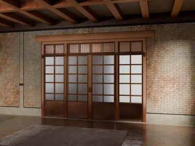 Double Sliding Door with decorative wall 3D model