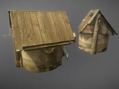 Scanned photorealistic old water well Low-poly 3D model