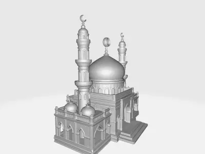 Majestic Golden Dome Mosque Ramadan and Eid Architectural 3D print model